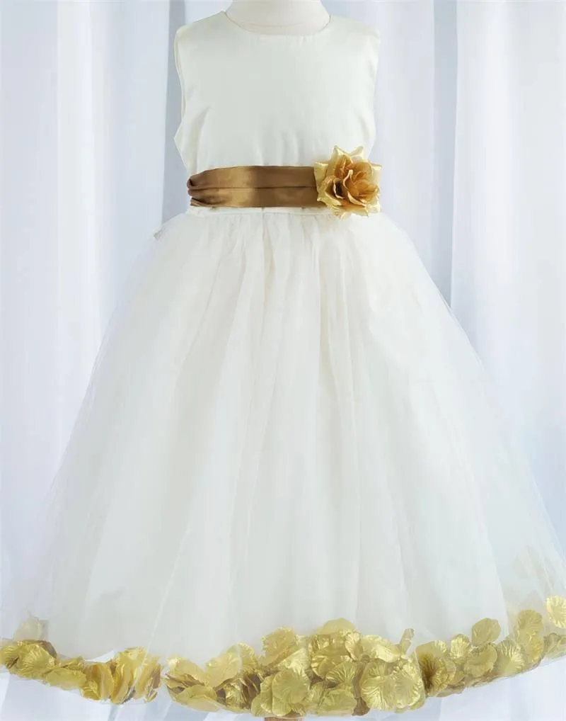 Tulle Overlay Flower Girl Petal Dress - Ivory