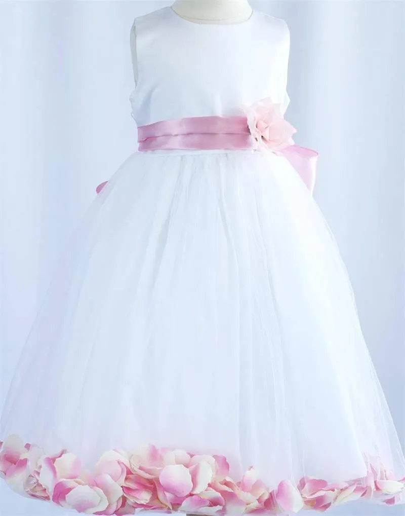 Tulle Overlay Flower Girl Petal Dress - Ivory