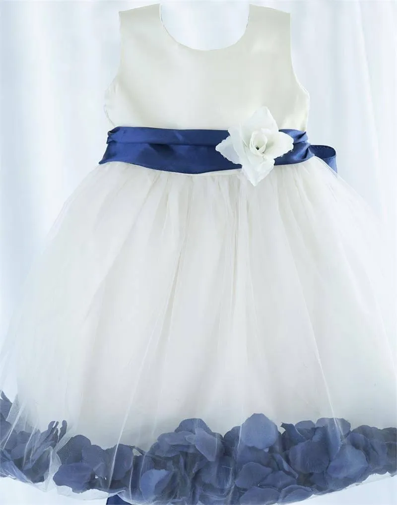 Tulle Overlay Flower Girl Petal Dress - Ivory