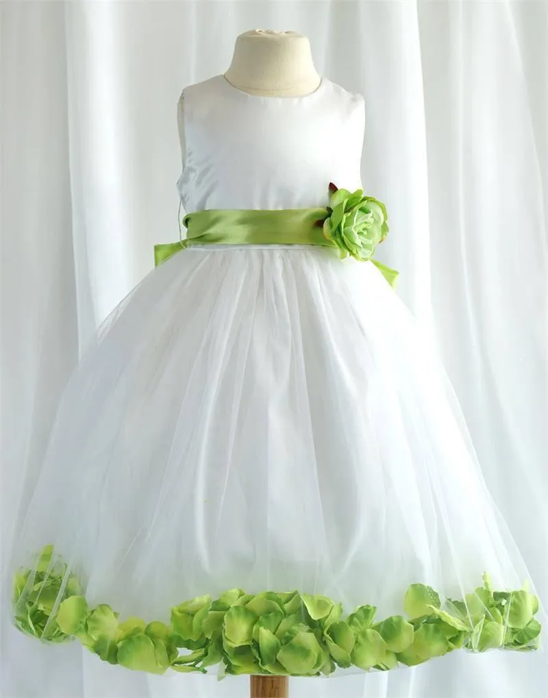 Tulle Overlay Flower Girl Petal Dress - Ivory