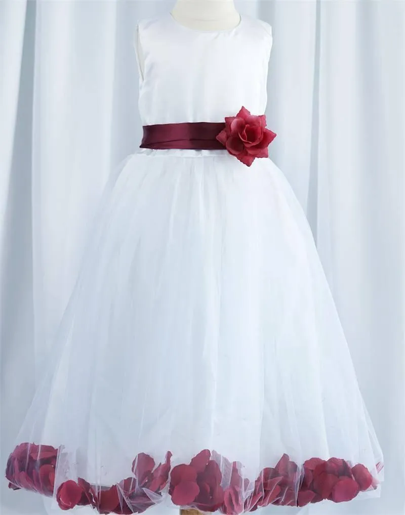 Tulle Overlay Flower Girl Petal Dress - White