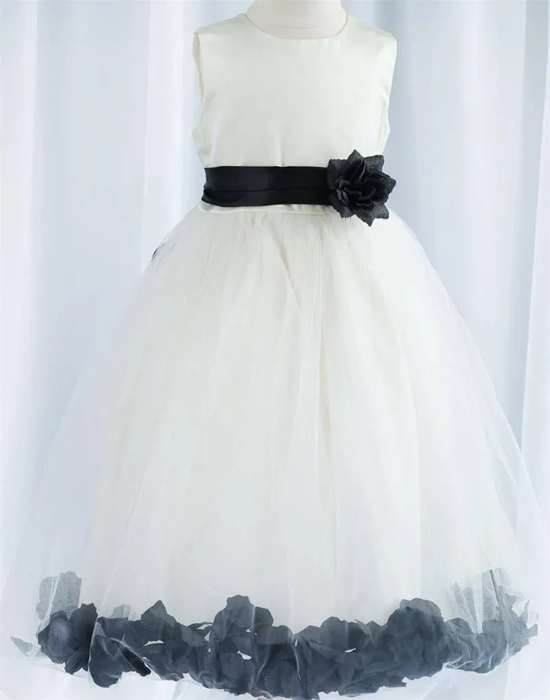 Tulle Overlay Flower Girl Petal Dress - White