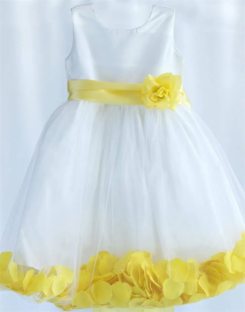 Tulle Overlay Flower Girl Petal Dress - White