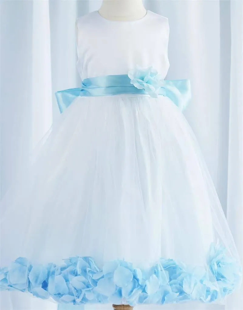 Tulle Overlay Flower Girl Petal Dress - White