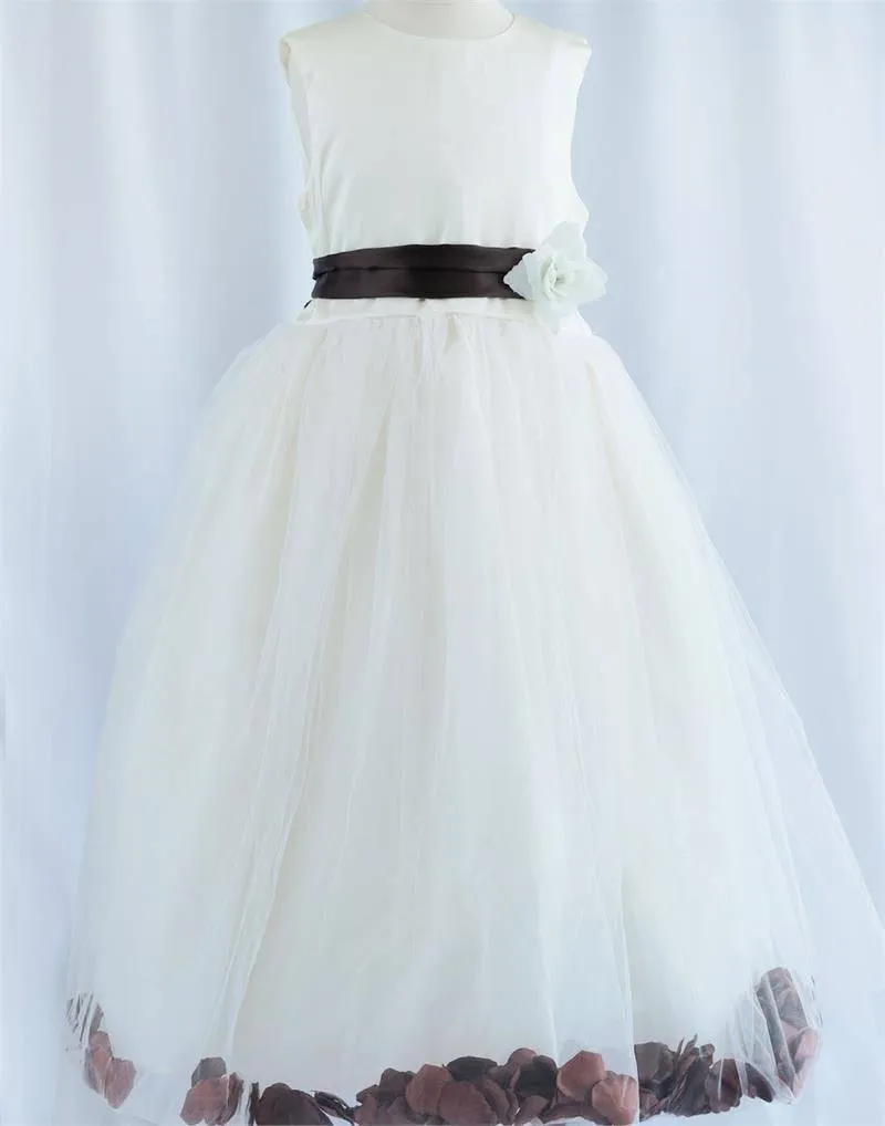 Tulle Overlay Flower Girl Petal Dress - White