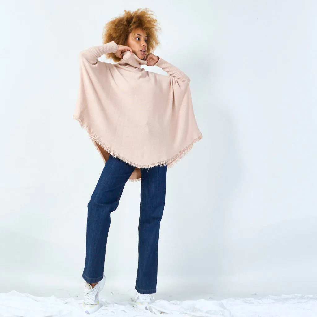 Turtleneck poncho with raw hem wholesale