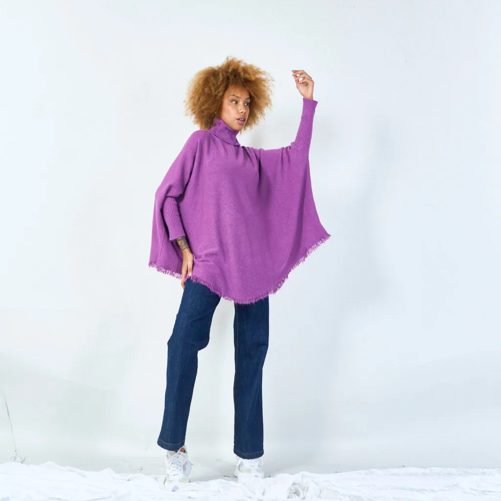 Turtleneck poncho with raw hem wholesale