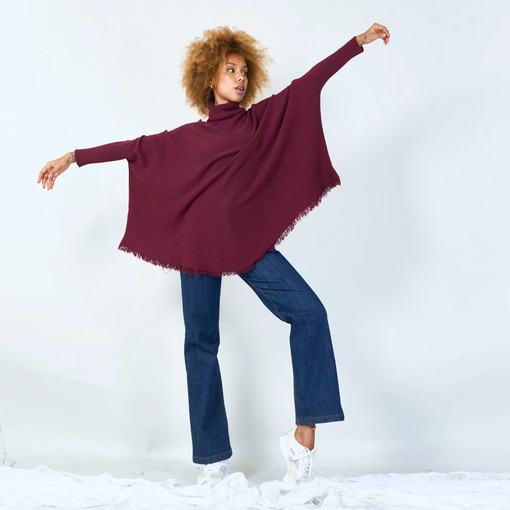 Turtleneck poncho with raw hem wholesale