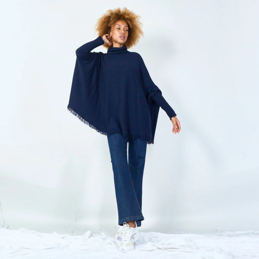 Turtleneck poncho with raw hem wholesale