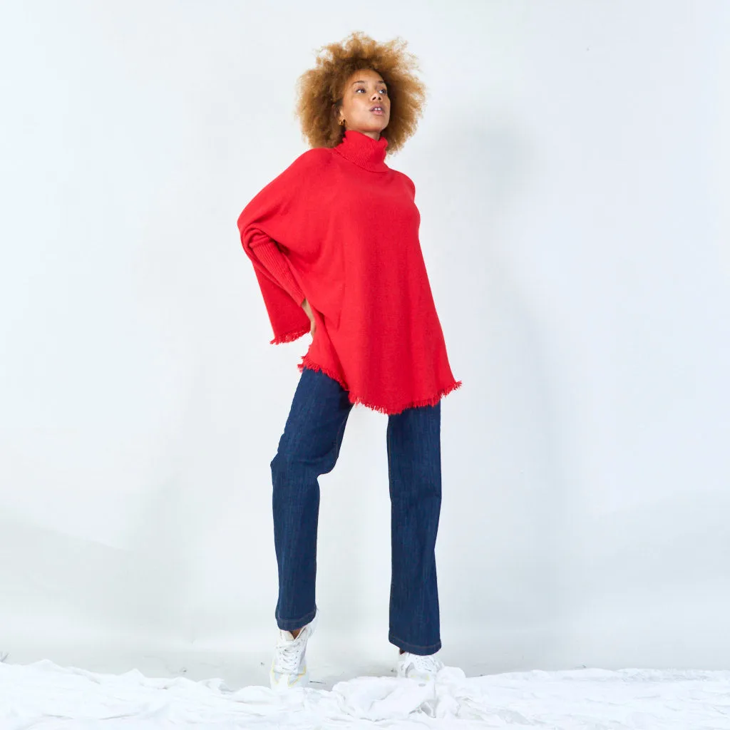 Turtleneck poncho with raw hem wholesale