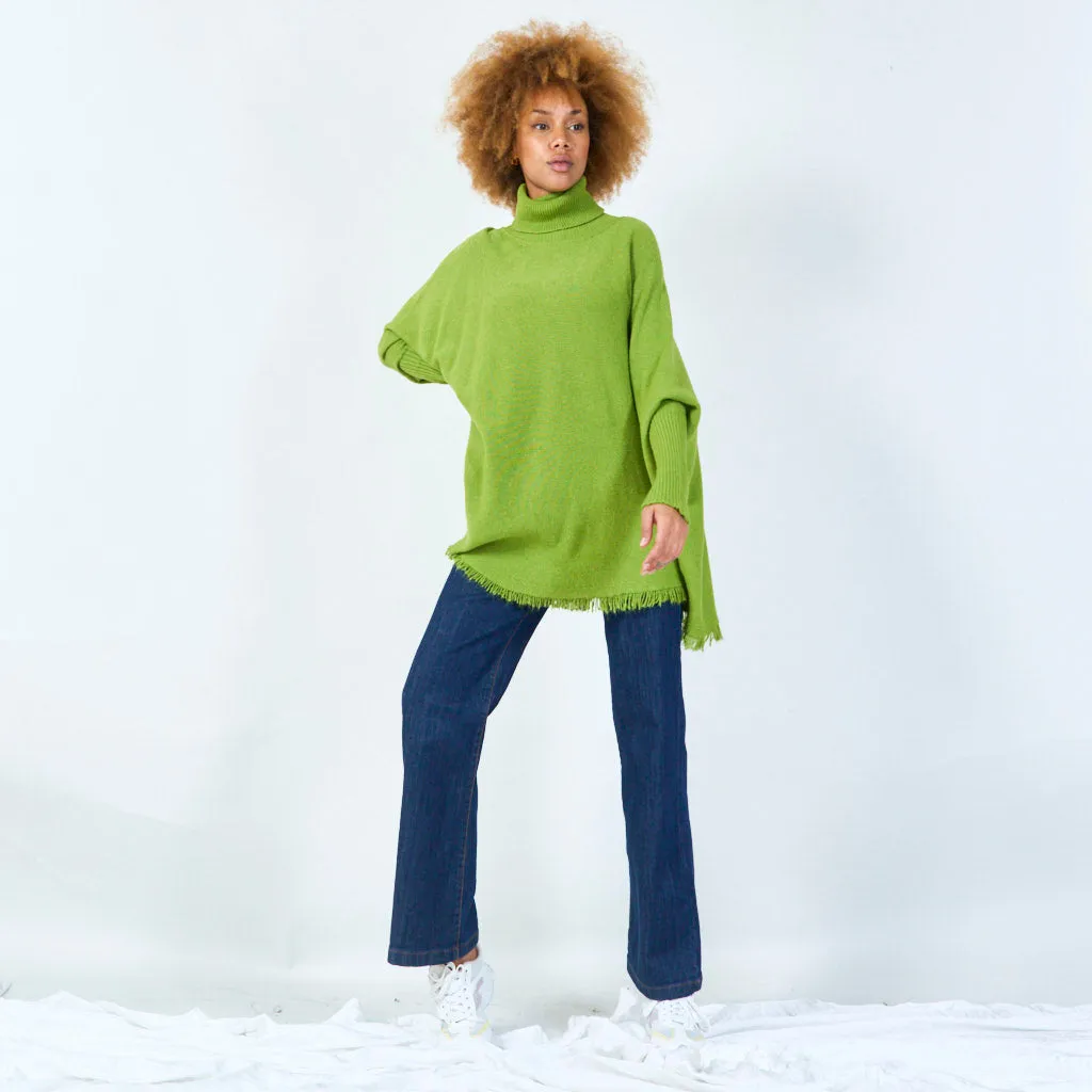 Turtleneck poncho with raw hem wholesale