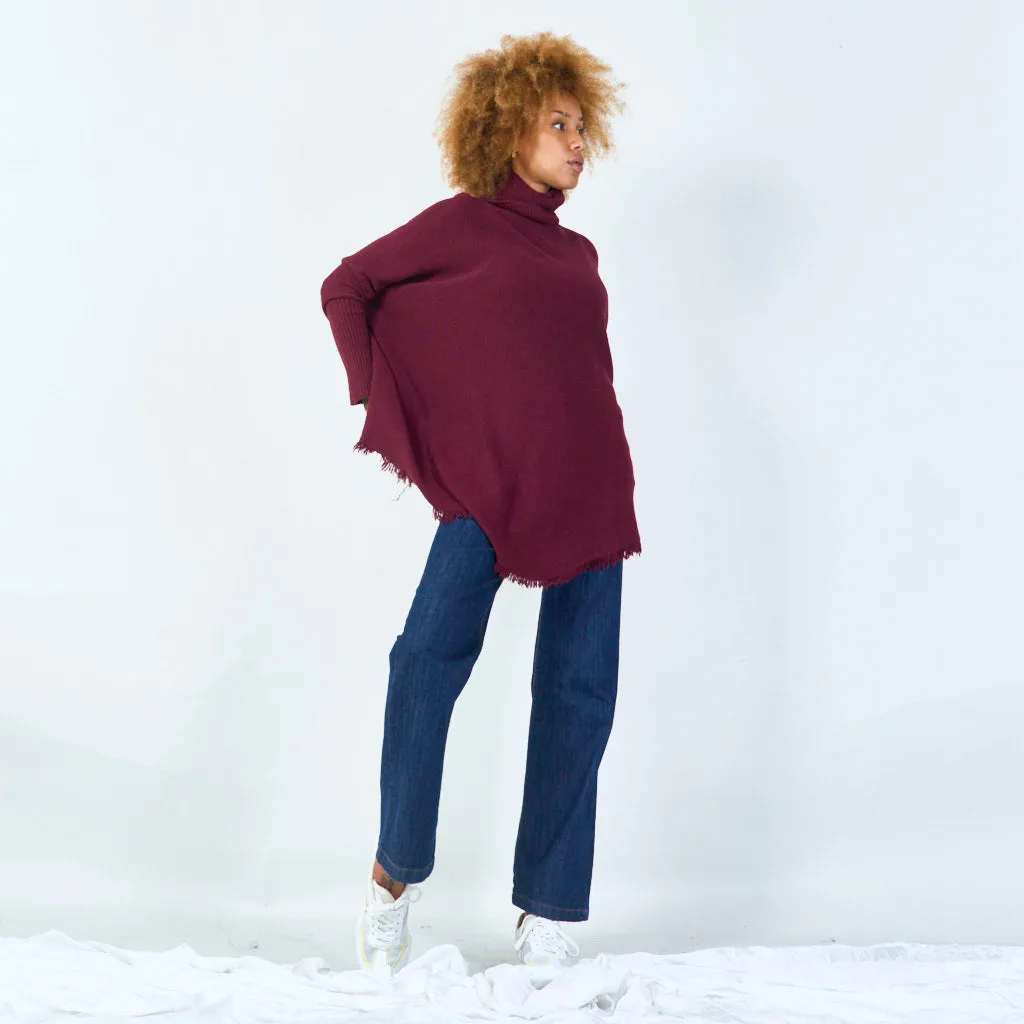 Turtleneck poncho with raw hem wholesale