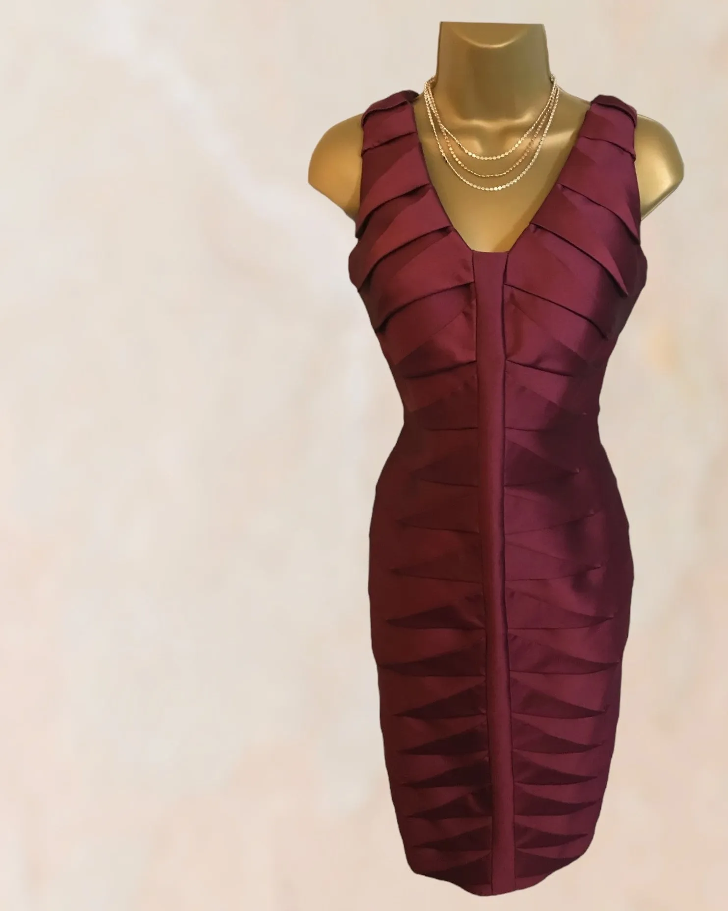 Veni Infantino for Ronald Joyce Women's Claret Satin Pencil Dress UK 8 US 4 EU 36 IT 40