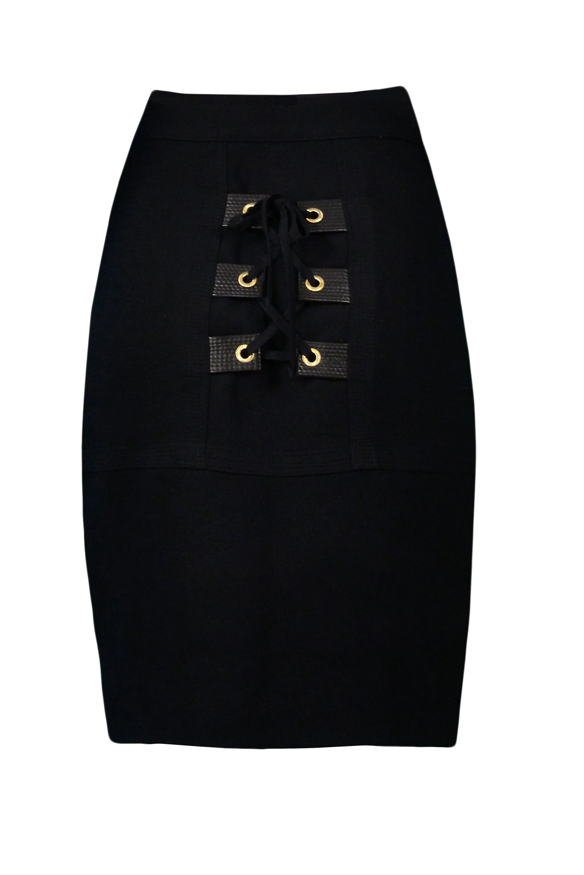 VERSACE BLACK BONDAGE WOOL SKIRT WITH BUCKLES 1992