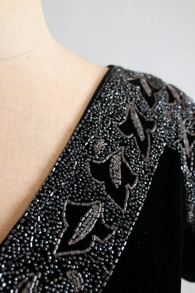 Vintage 1940s Beaded Velvet and Tulle Evening Dress