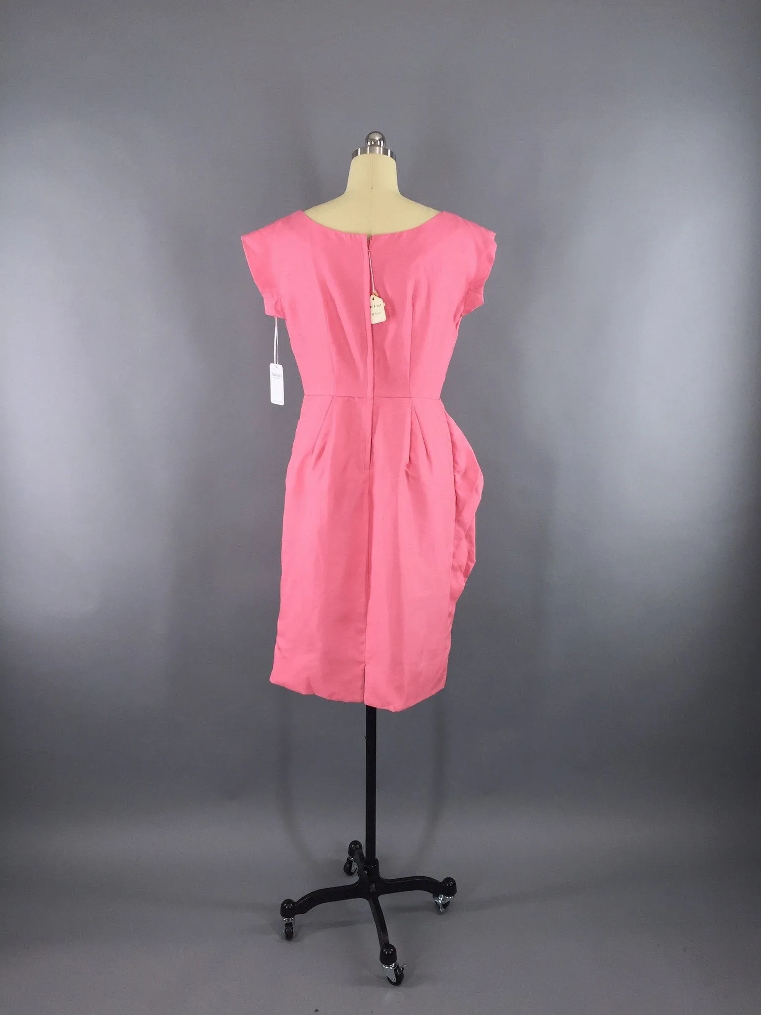 Vintage 1950s Dress / Bright Pink Silk Dress