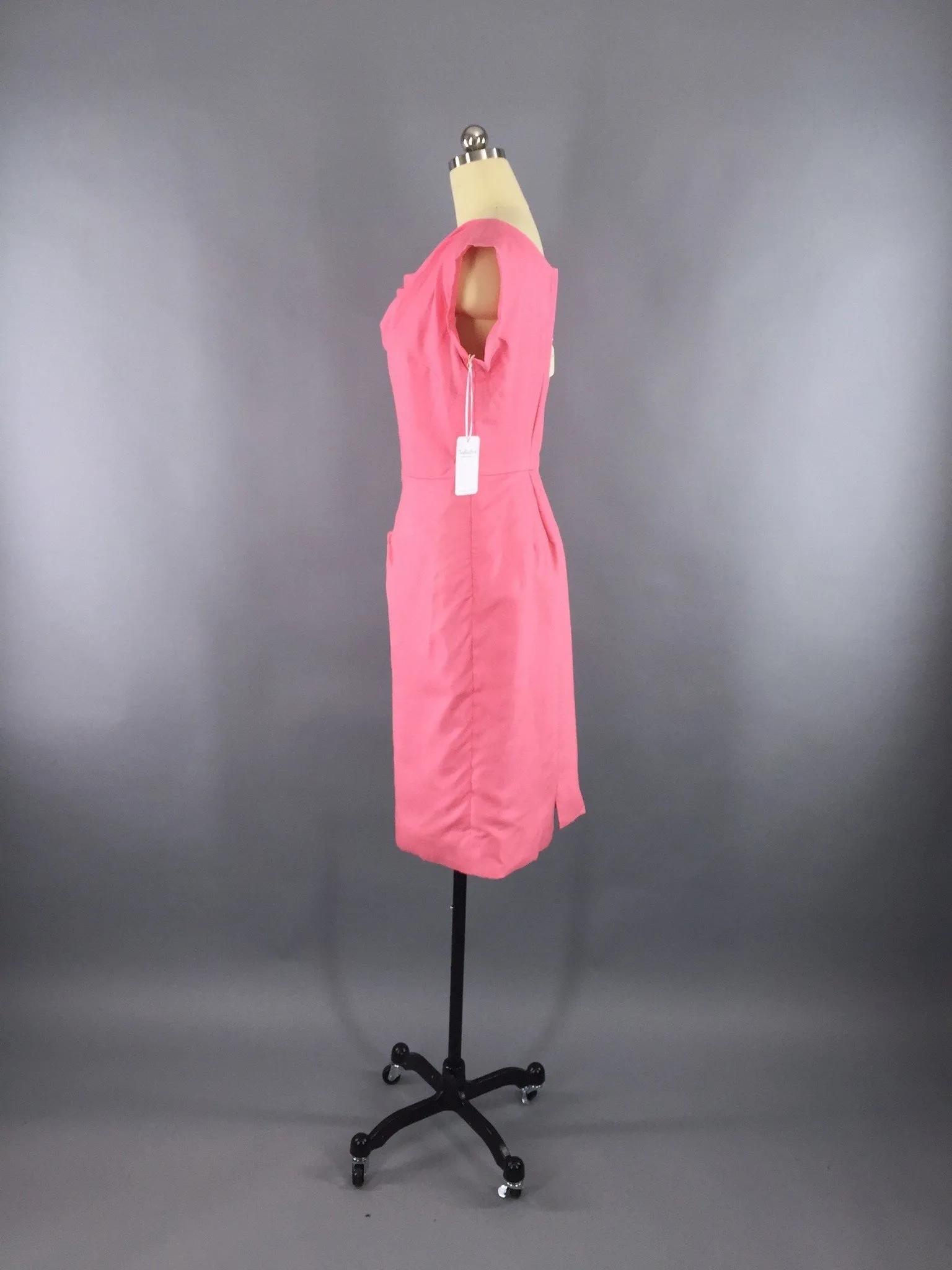 Vintage 1950s Dress / Bright Pink Silk Dress