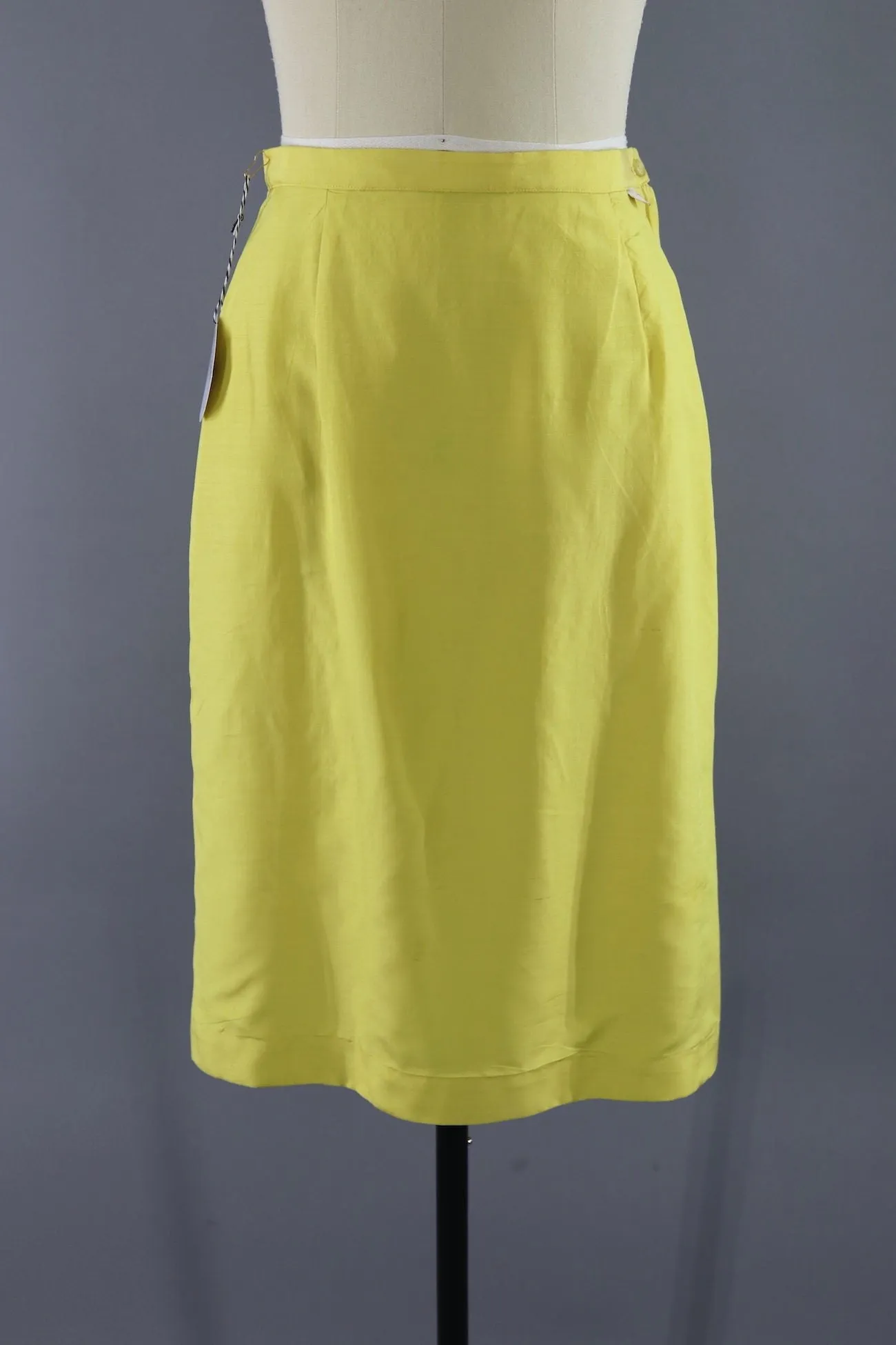 Vintage 1960s Yellow Silk Pencil Skirt