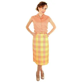 Vintage  Cotton Summer Skirt & Blouse 1950s Peach & Yellow Small