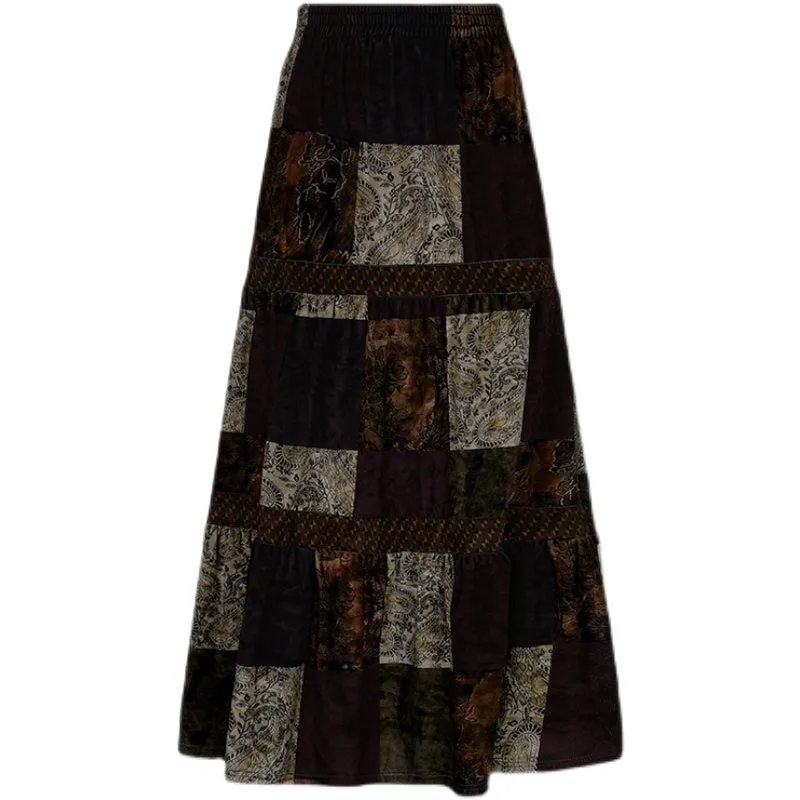 Vintage Velvet Patchwork Retro Tribal Print Skirt: Embrace the Wasteland Fashion Trend