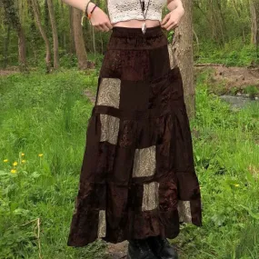 Vintage Velvet Patchwork Retro Tribal Print Skirt: Embrace the Wasteland Fashion Trend