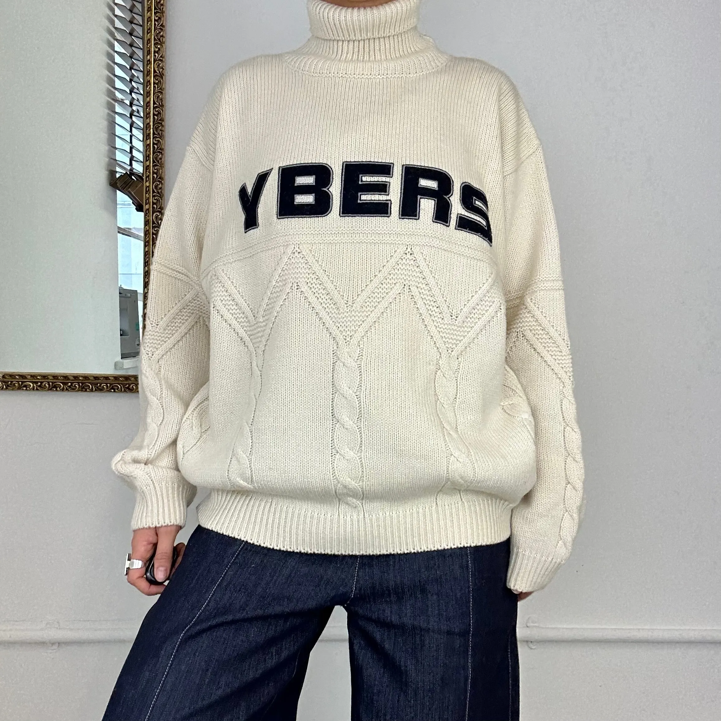 vintage wool cream ybers knitted turtleneck