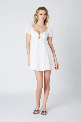 White Eyelet Babydoll Open Back Dress