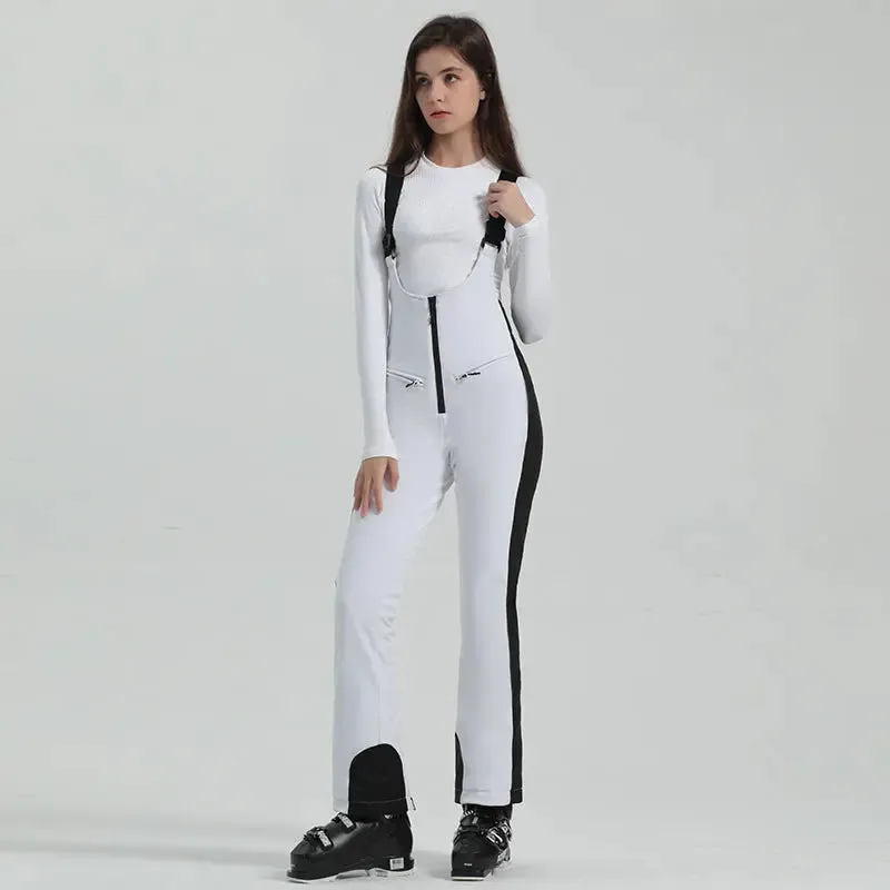 Women Chic Slim Fit Zip-up Snow Bibs Pants