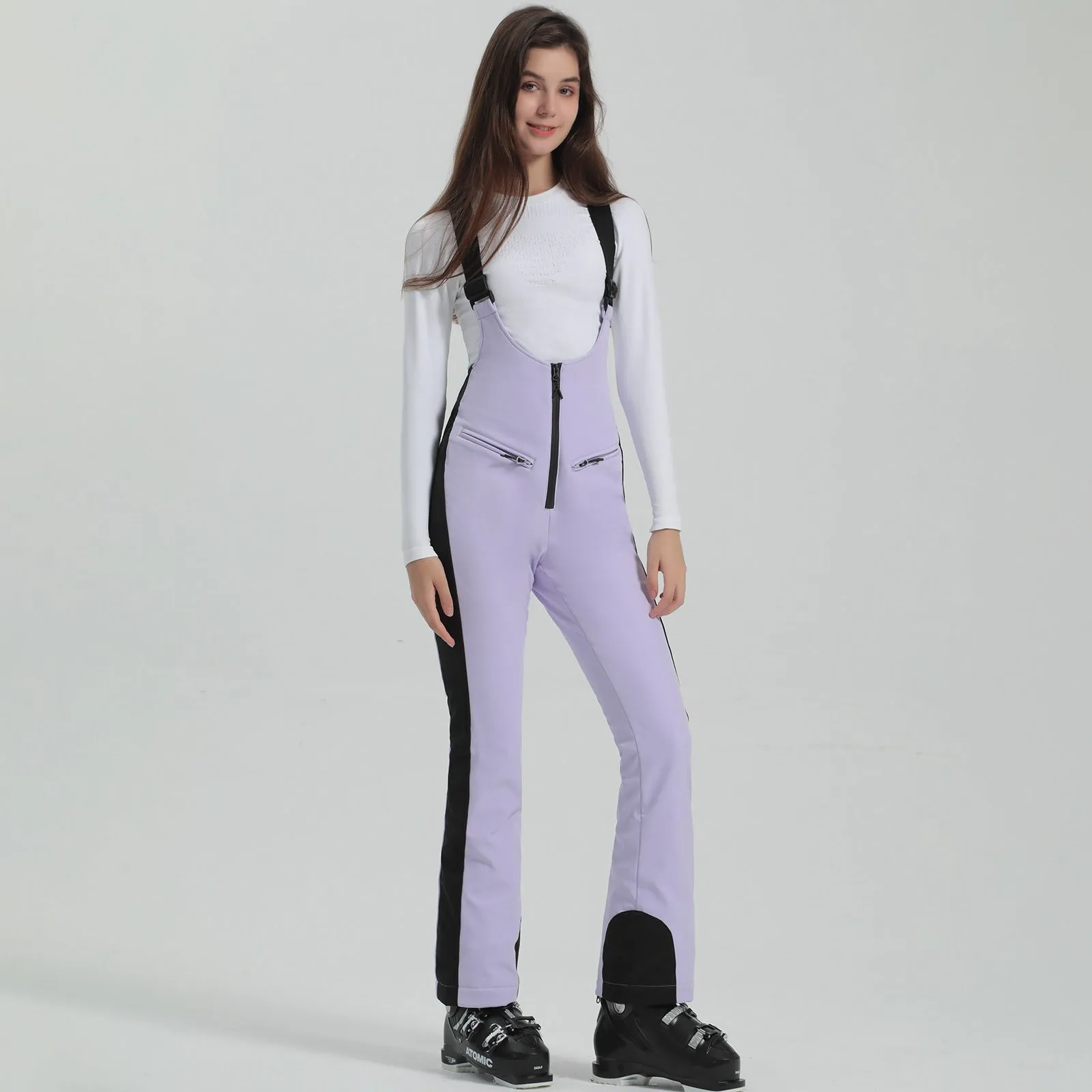 Women Chic Slim Fit Zip-up Snow Bibs Pants