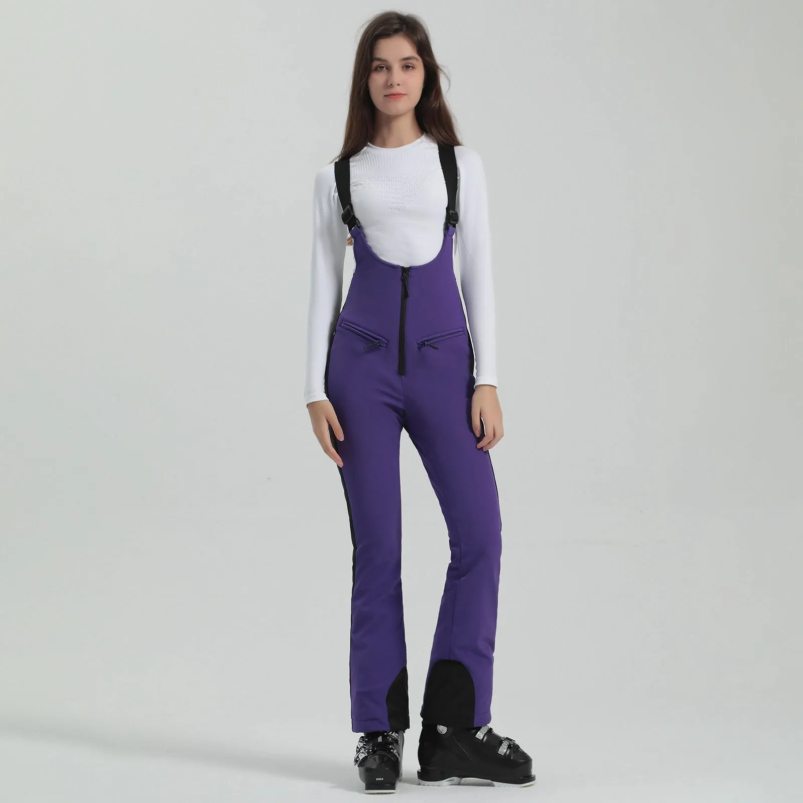 Women Chic Slim Fit Zip-up Snow Bibs Pants