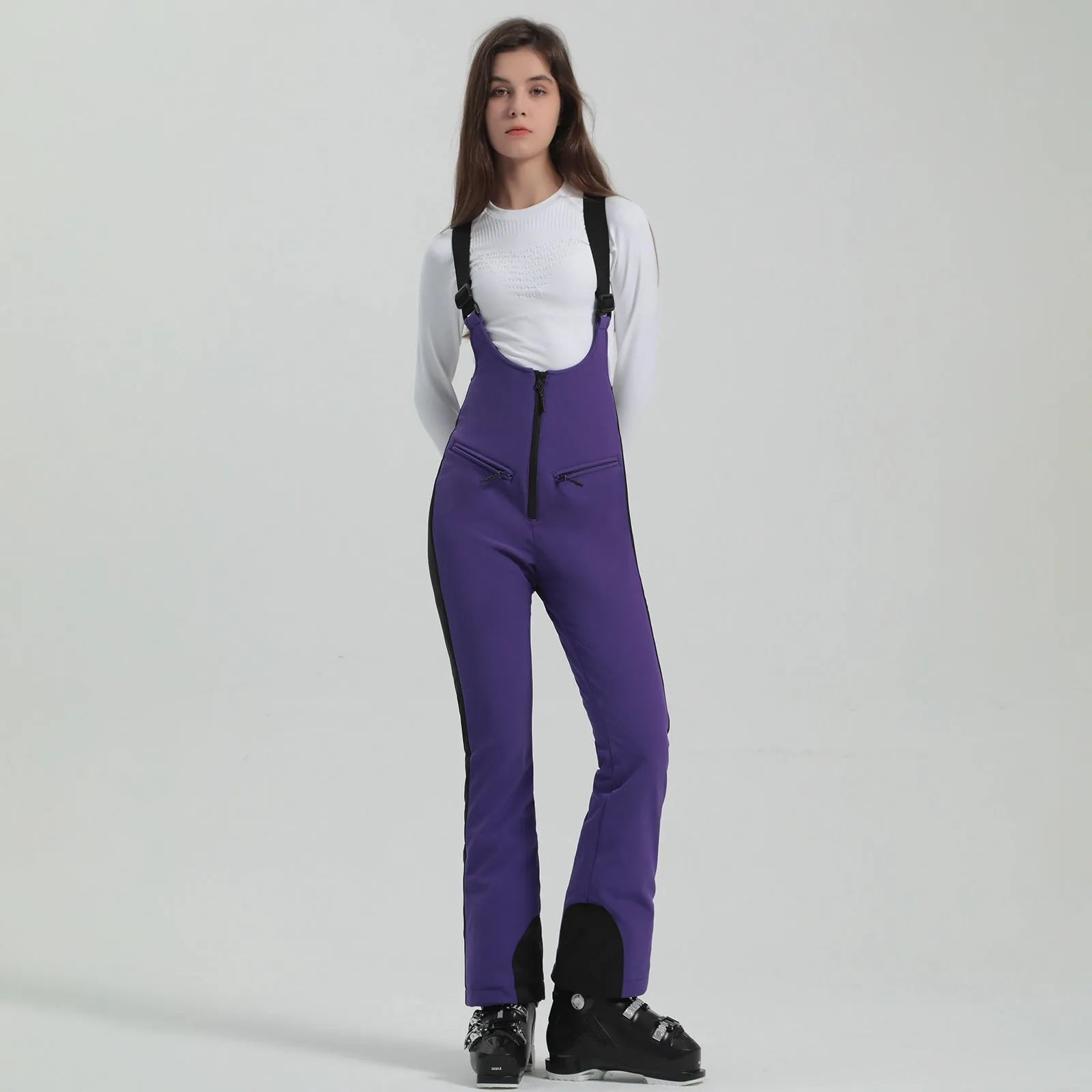 Women Chic Slim Fit Zip-up Snow Bibs Pants