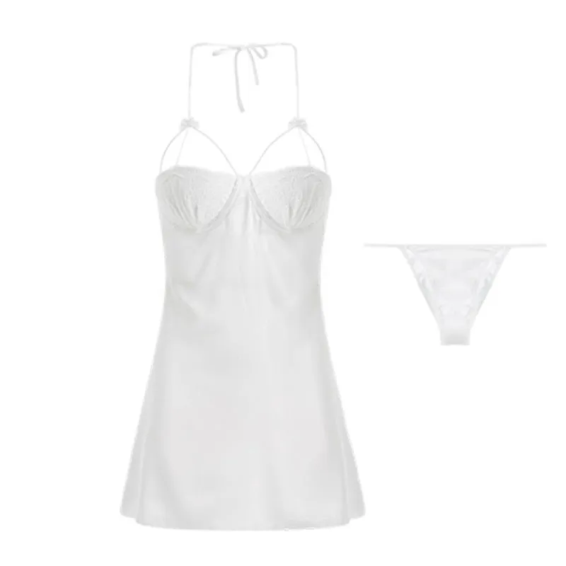 Women Sexy Lingerie Strap White Satin Slip Dress