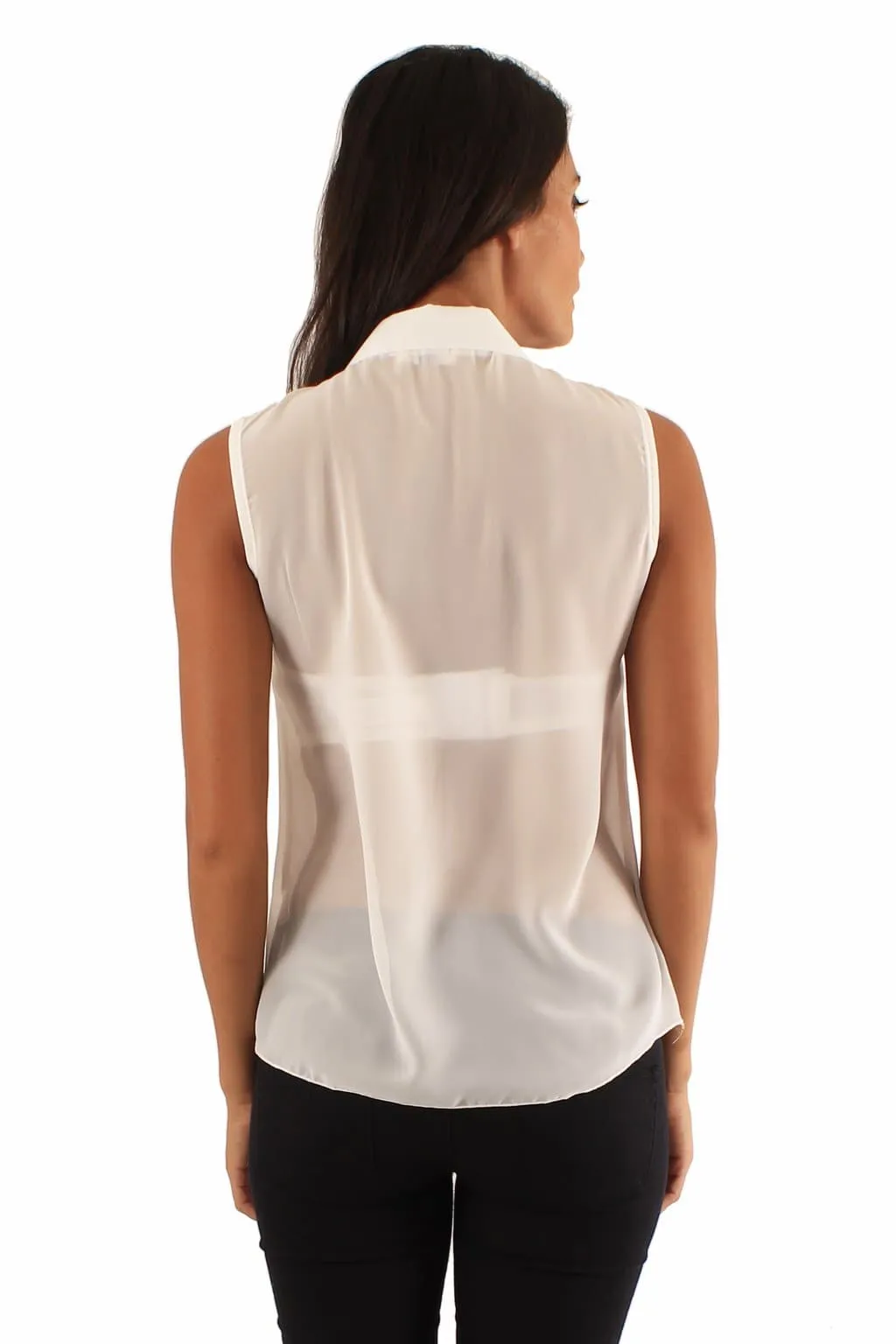 Women Sleeveless Spike Trim Blouse