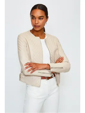 WOMEN’S BEIGE CREAM LEATHER BIKER JACKET