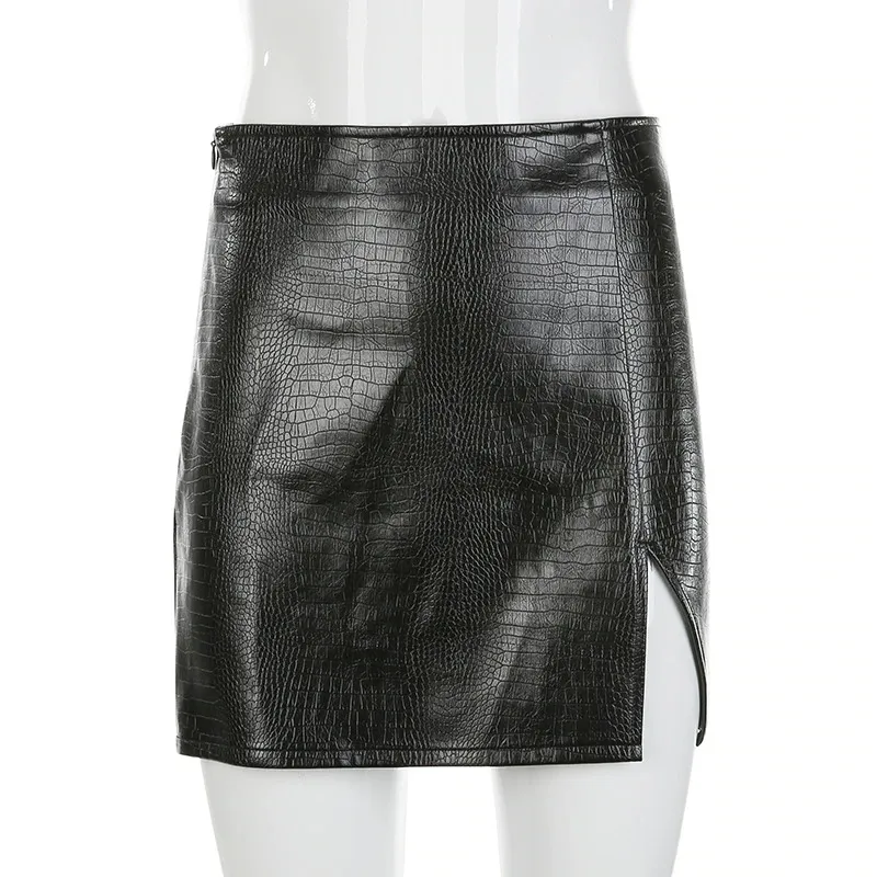 Women's Black Mini PU Leather Skirt / Sexy Pencil Skirts High Waist