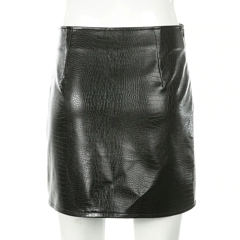 Women's Black Mini PU Leather Skirt / Sexy Pencil Skirts High Waist