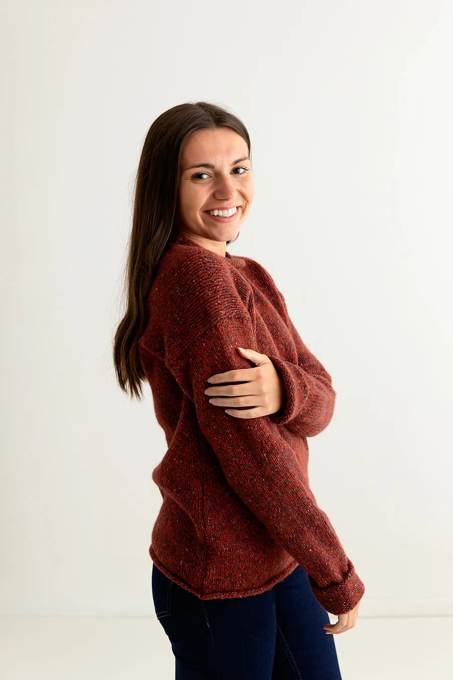 Womens Chunky cuffed jumper - Russet marl