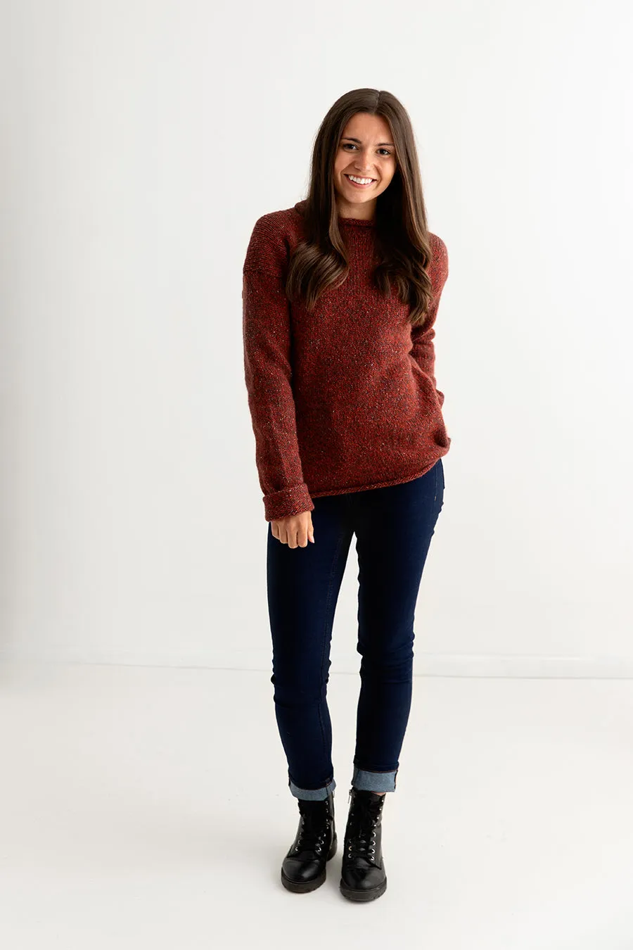 Womens Chunky cuffed jumper - Russet marl