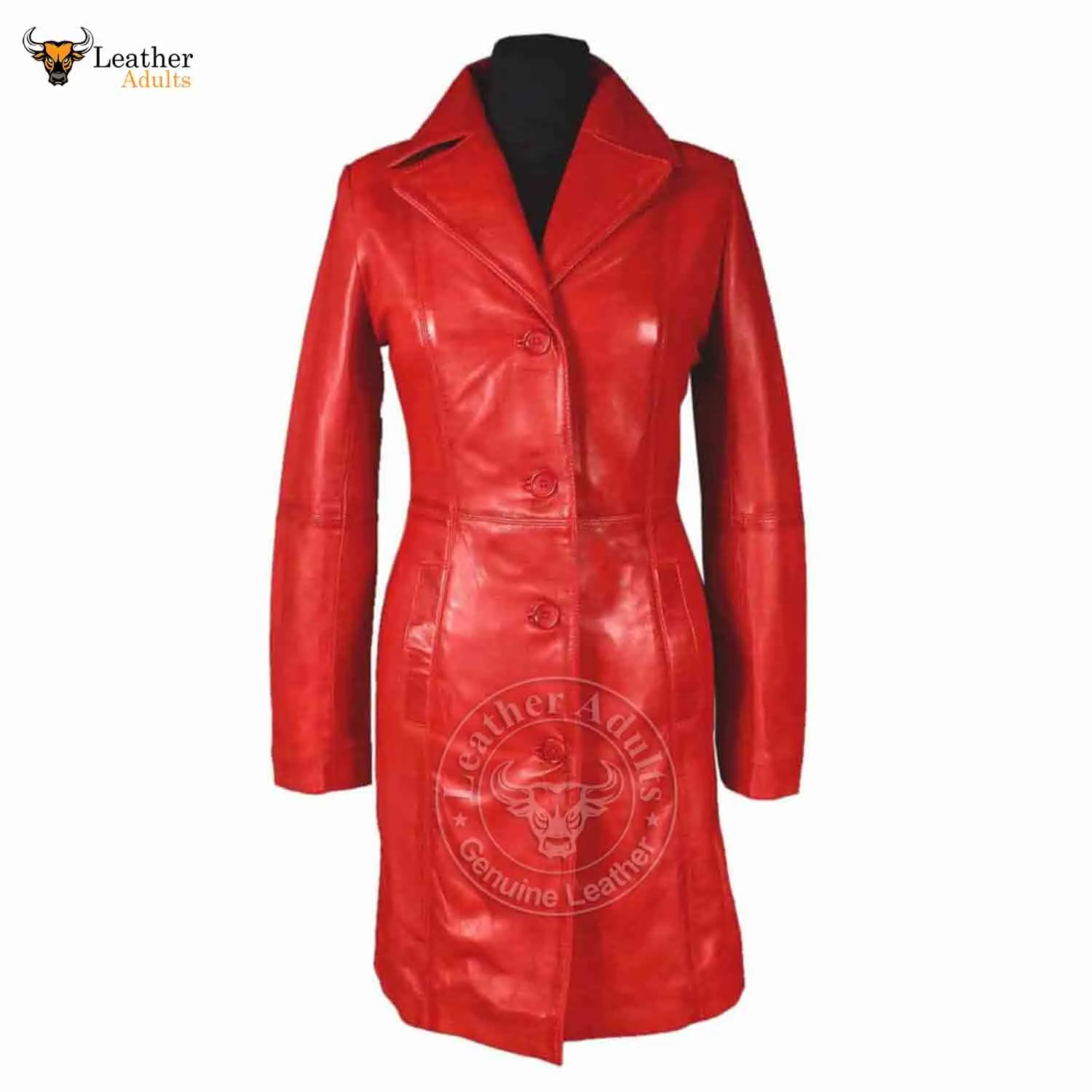 Womens Red Beautiful LAMBS LEATHER Ladies Steampunk GOTH Style Trench Coat T16