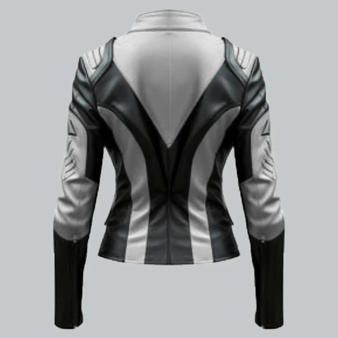 Womens White And Black Faux Leather Jacket