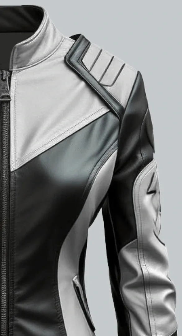 Womens White And Black Faux Leather Jacket