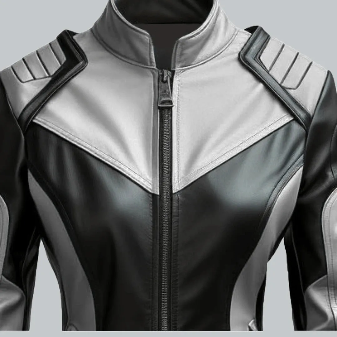 Womens White And Black Faux Leather Jacket