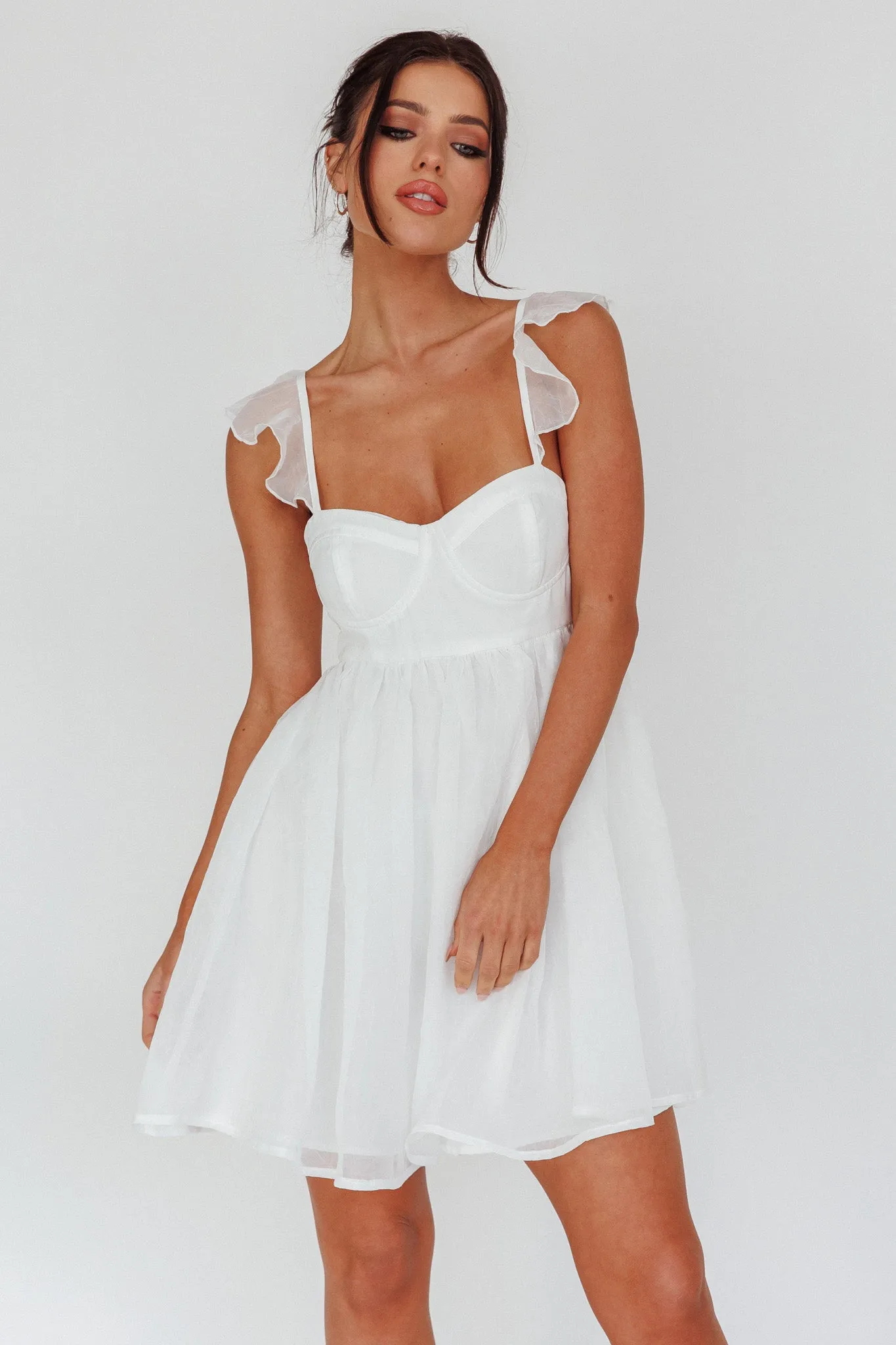 Zalia Ruffle Strap Babydoll Dress White