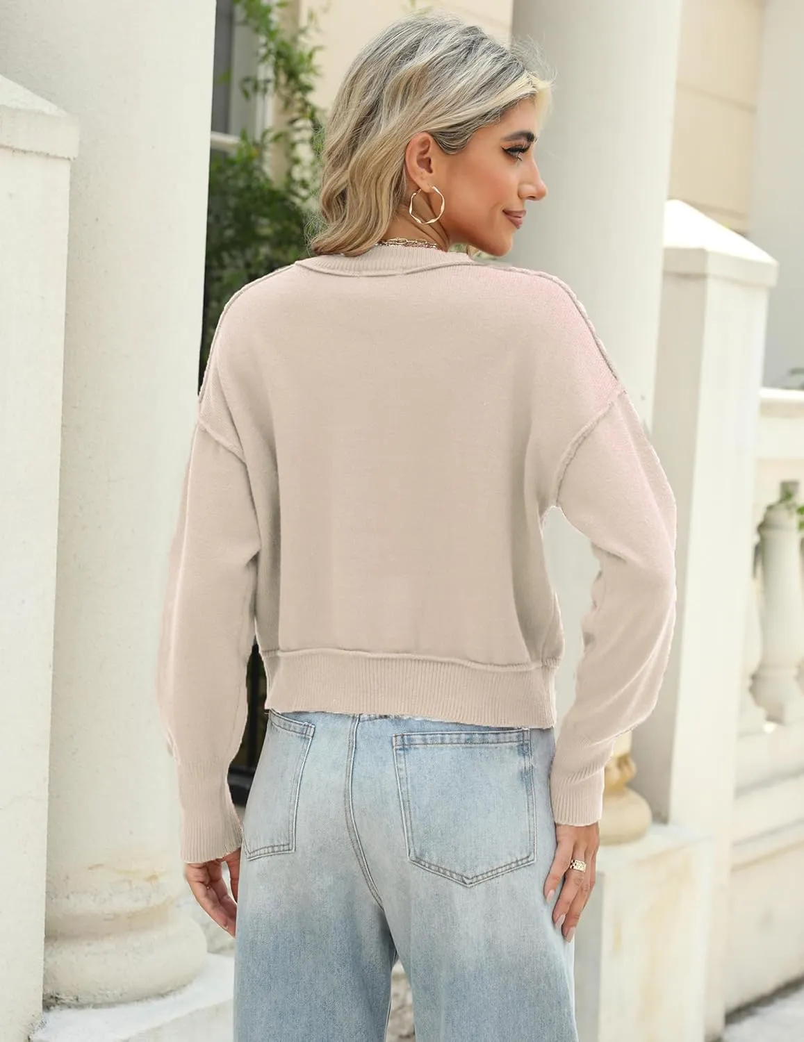Zeagoo Womens 2024 Fall Crewneck Cropped Sweater